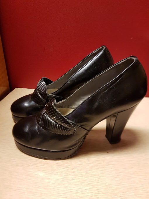 Womens Amazing Black 40s Leather High Heel Shoe | Tornado Vintage